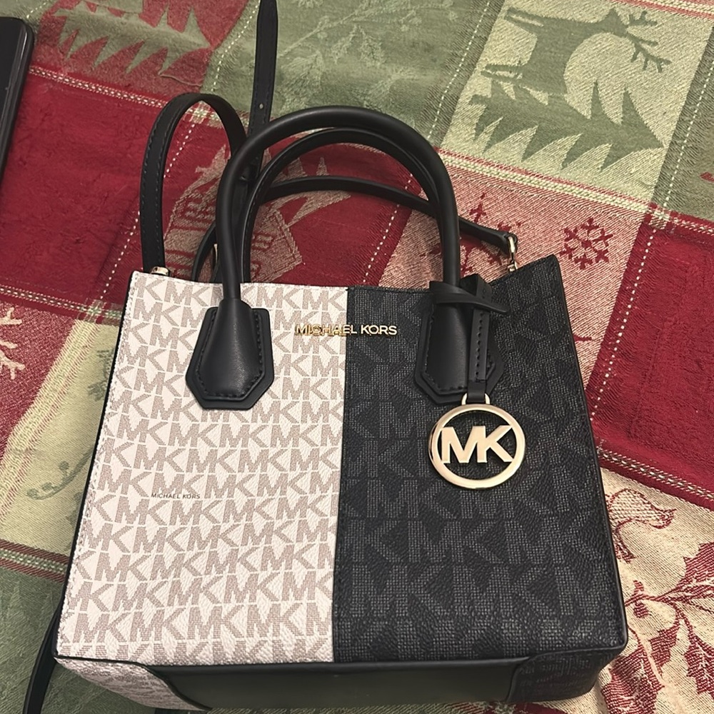 Michael Kors Mercer Medium Two Tone Logo Crossbody Bag